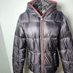 Eddie Bauer Goose Down Puffer Jacket S Hooded Gray Lightweight Packable Coat